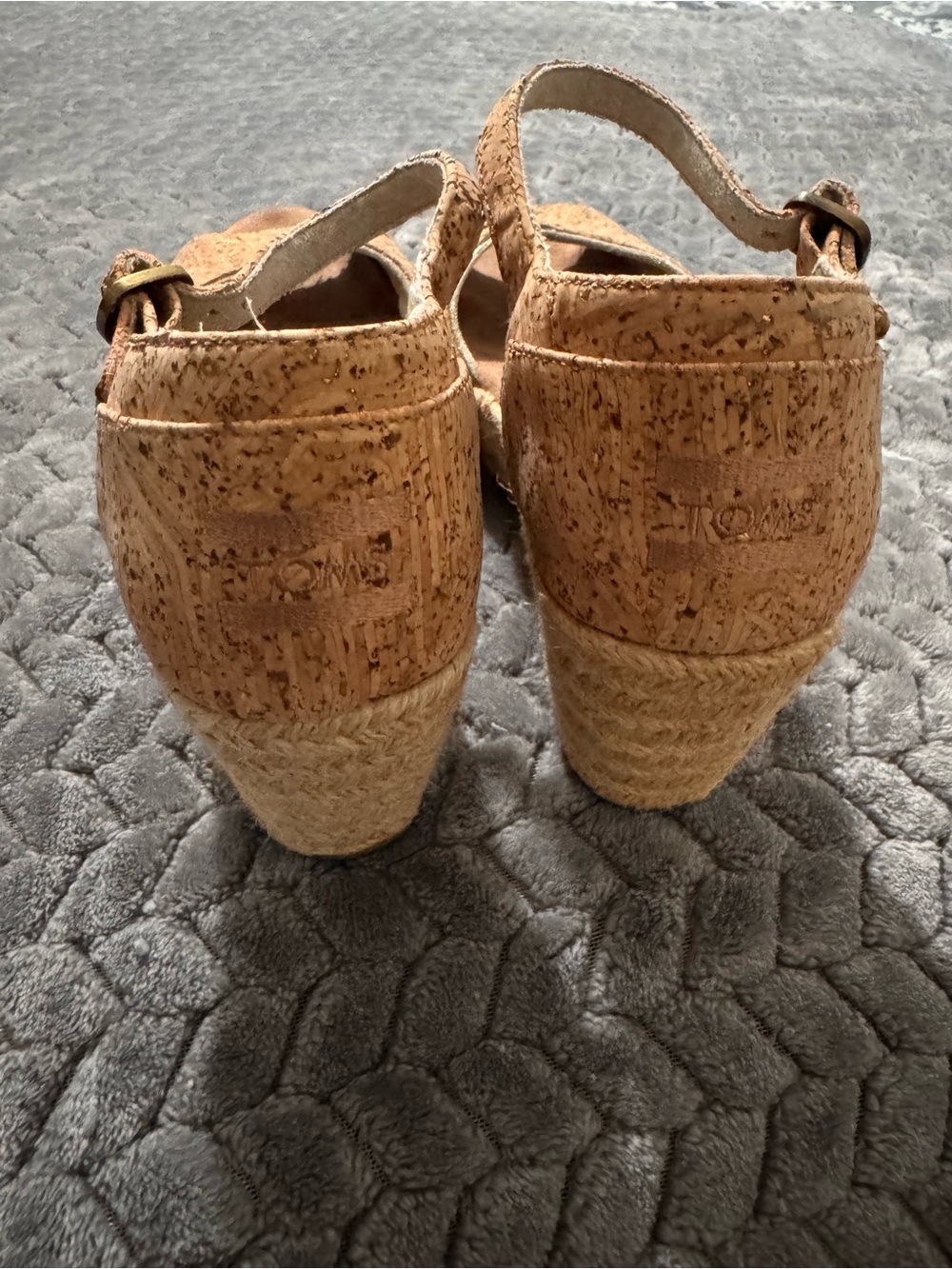 TOMS Cork Wedge Sandals in Tan with Ankle Strap - Picture 3 of 9